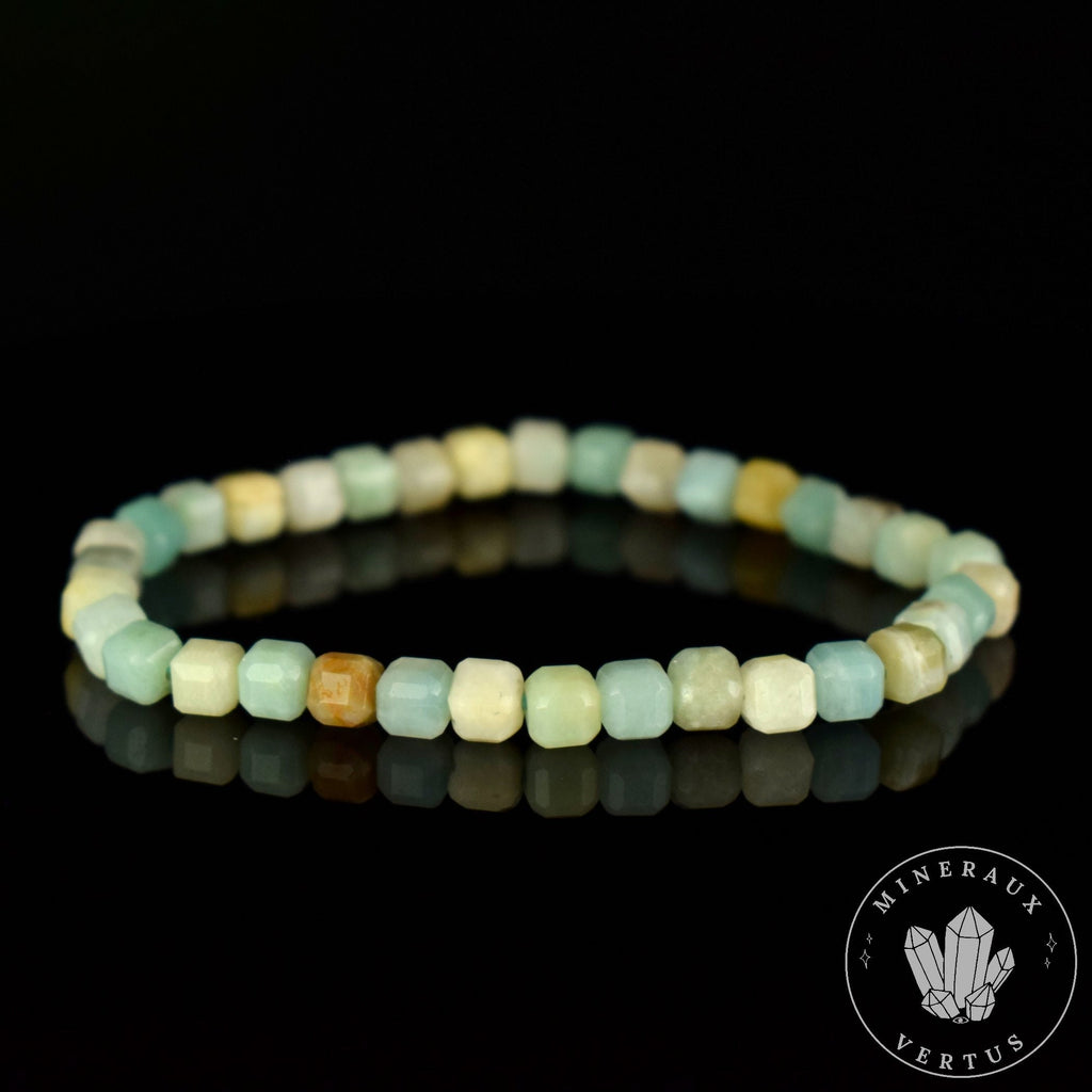 Bracelet Amazonite perles carrées 5mm à facettes régulières - Stimulation - Communication - Mémoire