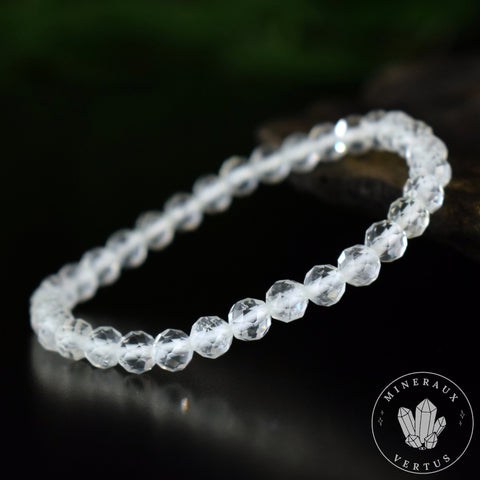 Bracelet Cristal de Roche perles 6mm rondes facettées grade AA