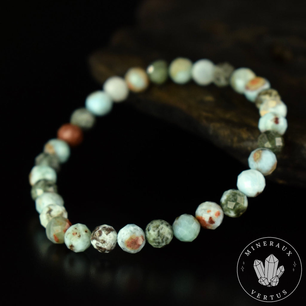 Bracelet Larimar perles 6mm rondes facettées qualité simple
