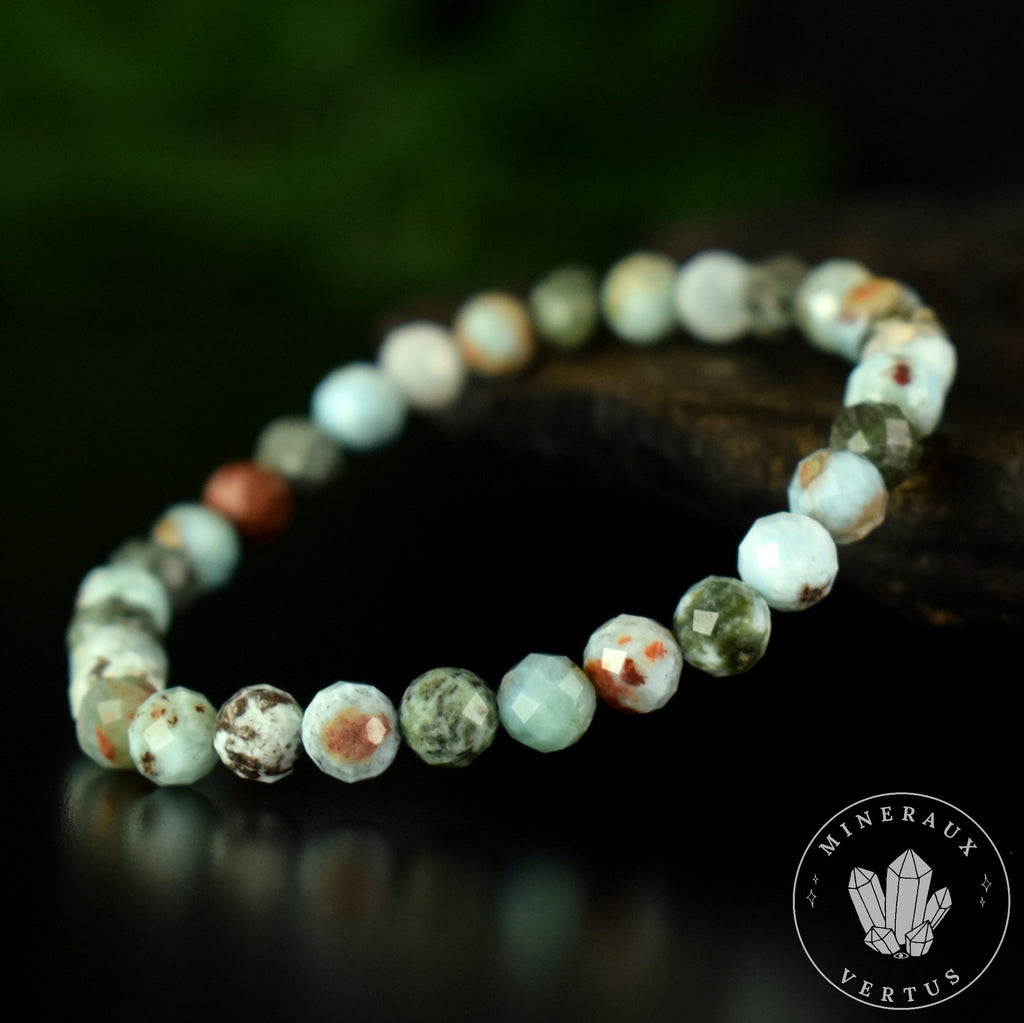 Bracelet Larimar perles 6mm rondes facettées qualité simple