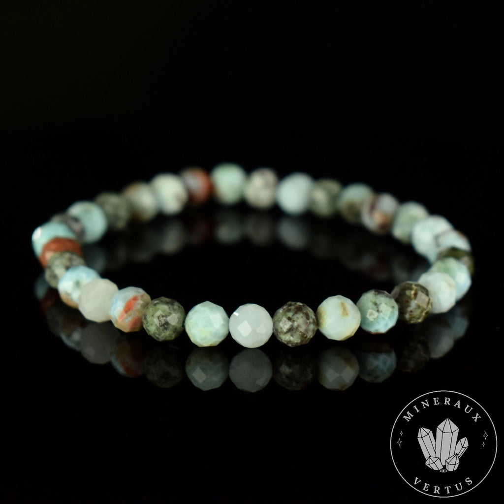 Bracelet Larimar perles 6mm rondes facettées qualité simple