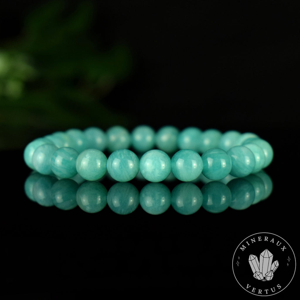 Bracelet Amazonite Bleue perles 8mm rondes grade AAA - Stimulation - Communication - Mémoire