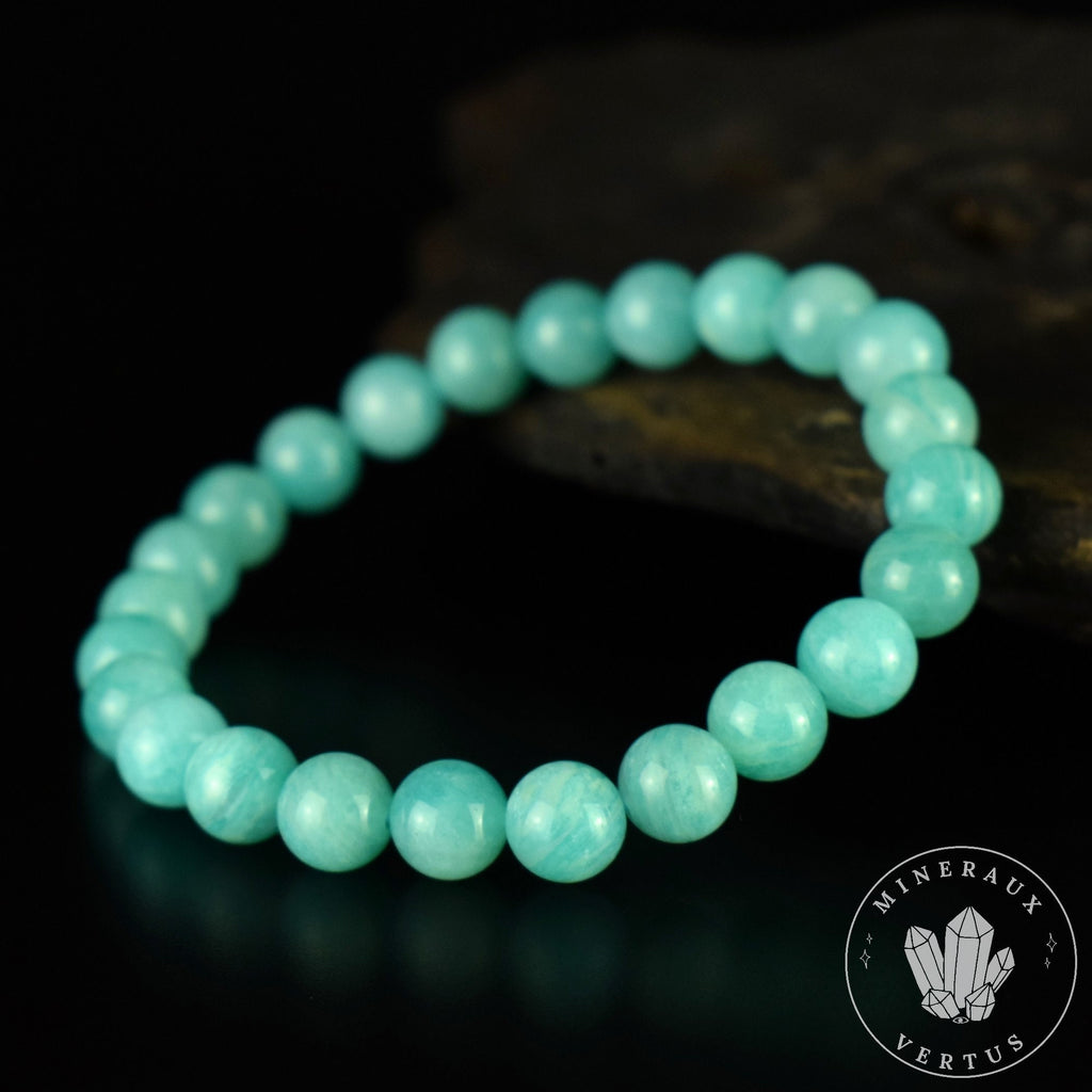 Bracelet Amazonite Bleue perles 8mm rondes grade AAA - Stimulation - Communication - Mémoire