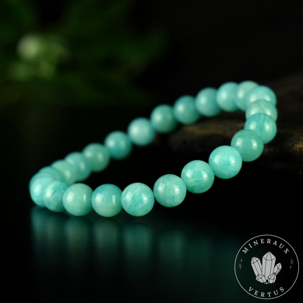 Bracelet Amazonite Bleue perles 8mm rondes grade AAA - Stimulation - Communication - Mémoire