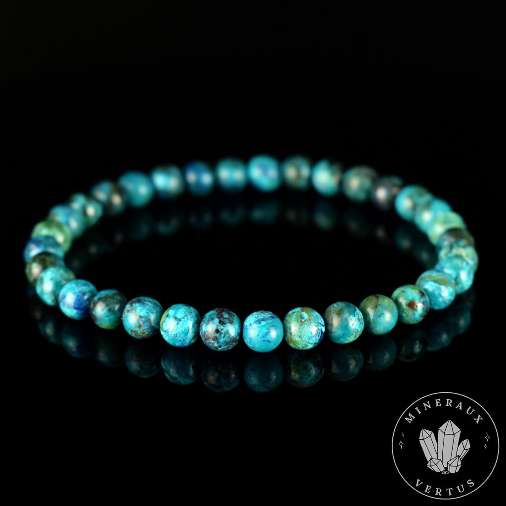 Bracelet Chrysocolle 6mm perles rondes AAA , Communication - Relaxation - Absorption