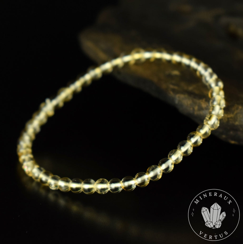Bracelet Citrine perles 4mm rondes naturelles du Brésil AAA - Chaleur - Réconfort - Joie
