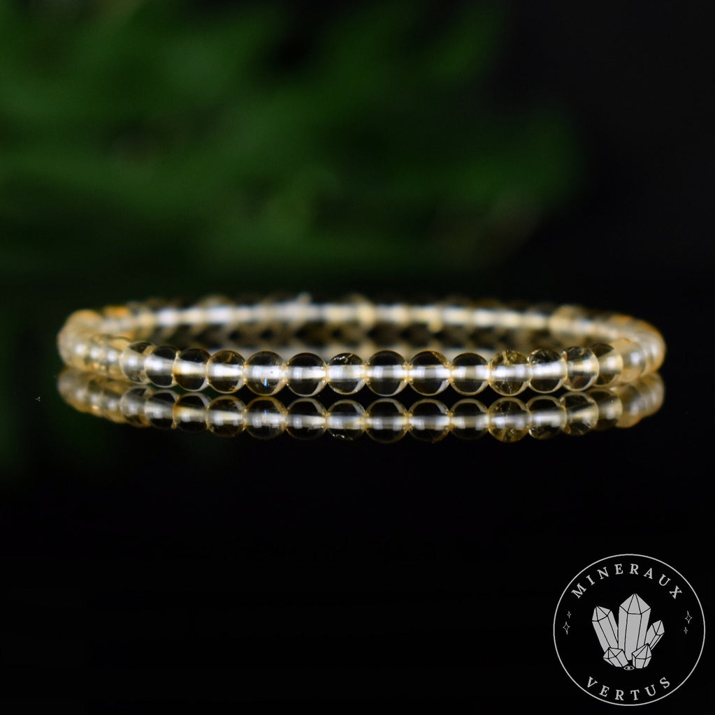 Bracelet Citrine perles 4mm rondes naturelles du Brésil AAA - Chaleur - Réconfort - Joie
