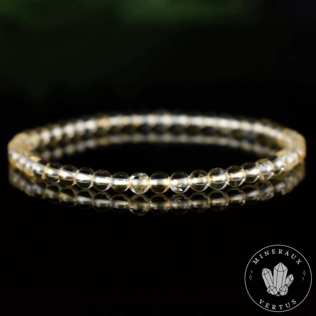 Bracelet Citrine perles 4mm rondes naturelles du Brésil AAA - Chaleur - Réconfort - Joie
