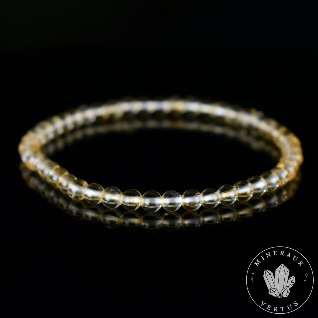 Bracelet Citrine perles 4mm rondes naturelles du Brésil AAA - Chaleur - Réconfort - Joie