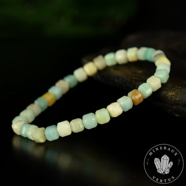 Bracelet Amazonite perles carrées 5mm à facettes régulières - Stimulation - Communication - Mémoire