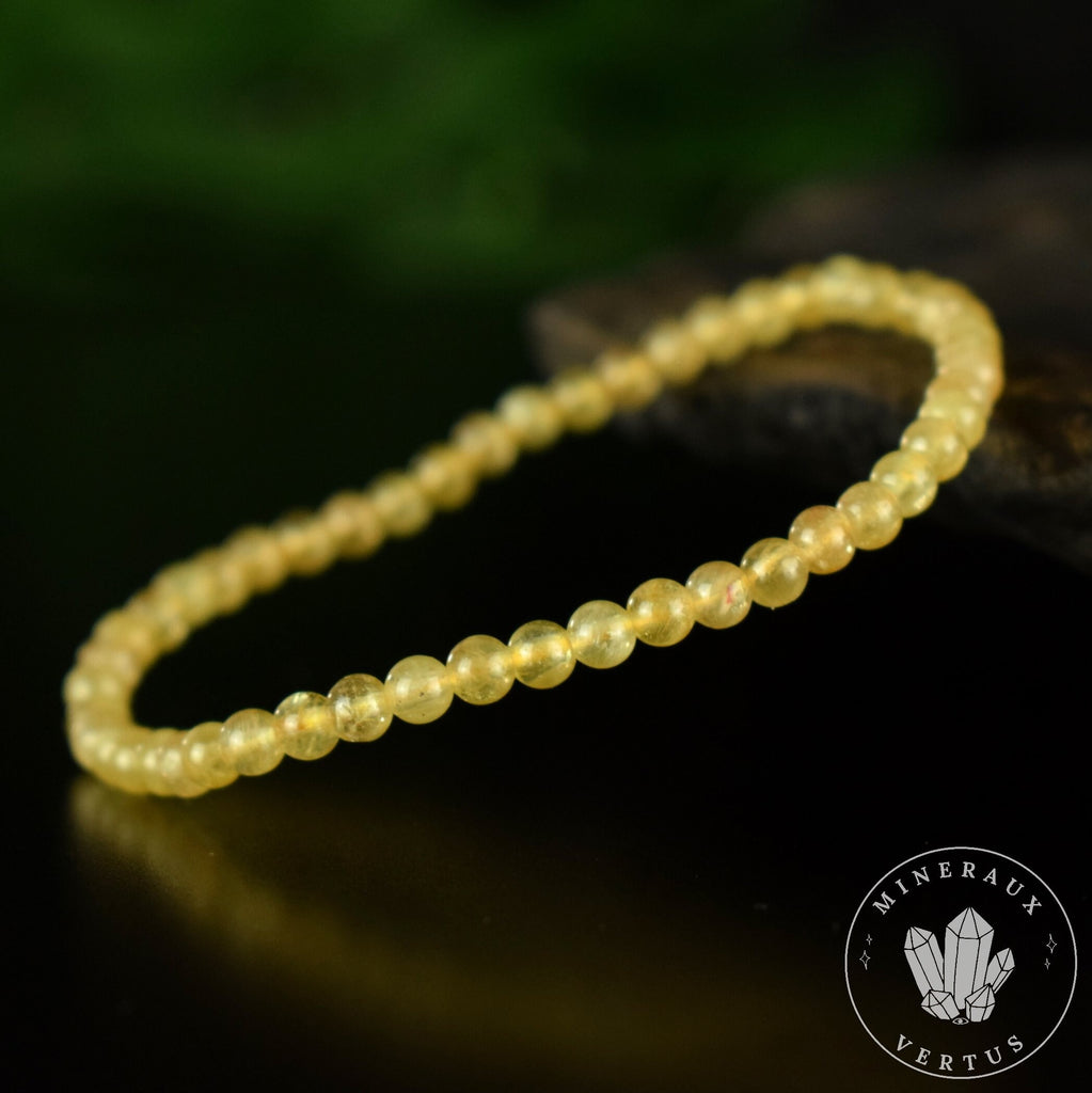 Bracelet Apatite Jaune perles 4mm rondes AA - Guérison - Equilibre spirituel