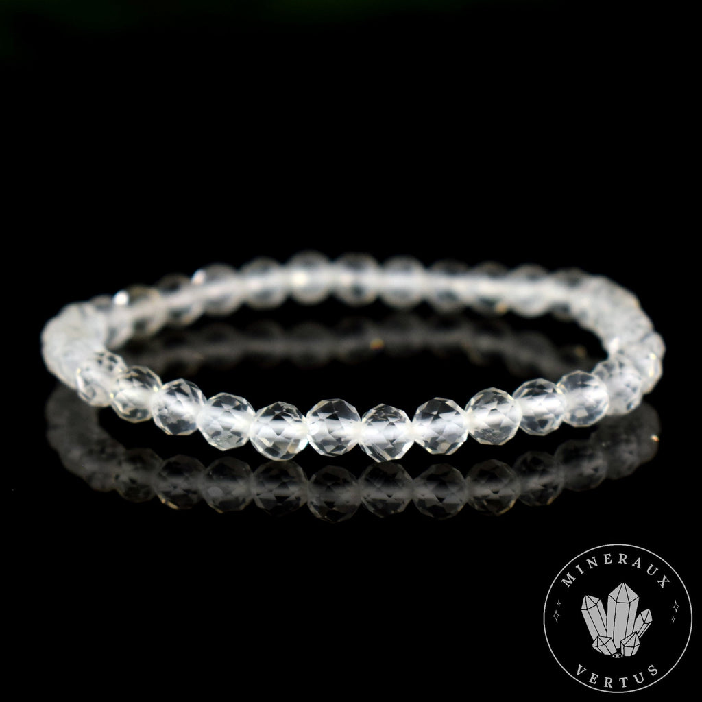 Bracelet Cristal de Roche perles 6mm rondes facettées grade AA
