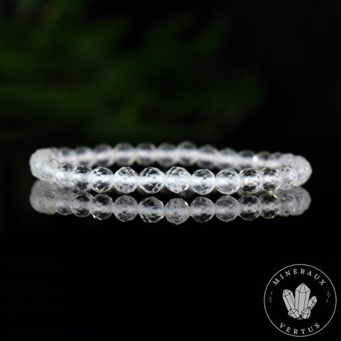 Bracelet Cristal de Roche perles 6mm rondes facettées grade AA