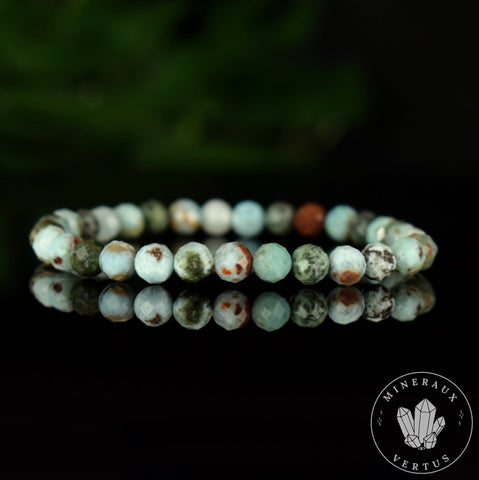 Bracelet Larimar perles 6mm rondes facettées qualité simple