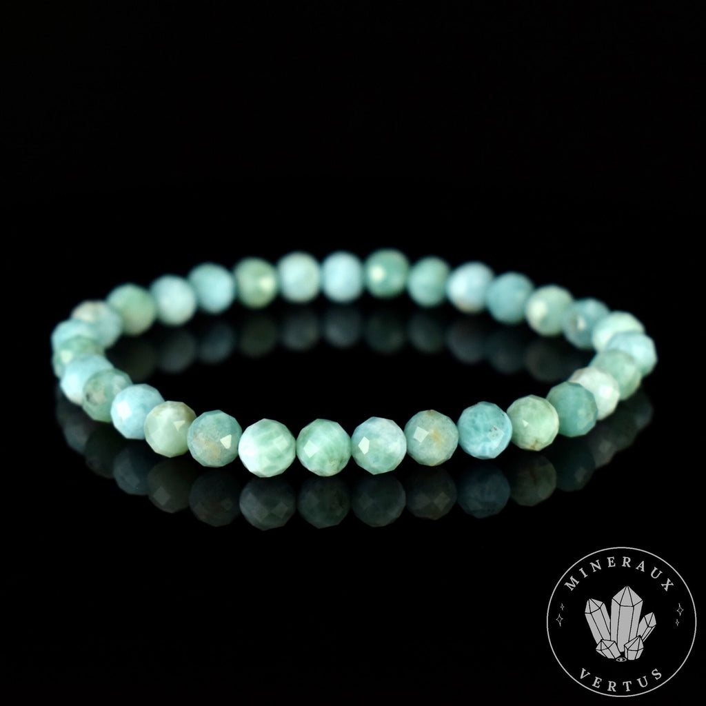 Bracelet Larimar perles 6mm rondes facettées AA
