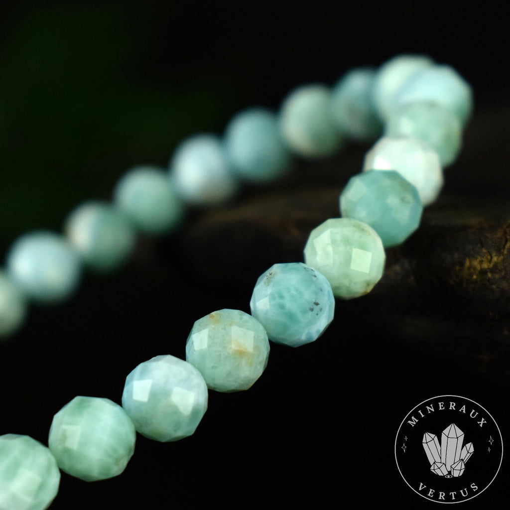 Bracelet Larimar perles 6mm rondes facettées AA