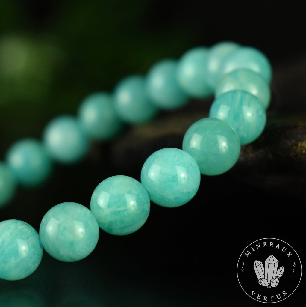 Bracelet Amazonite Bleue perles 8mm rondes grade AAA - Stimulation - Communication - Mémoire