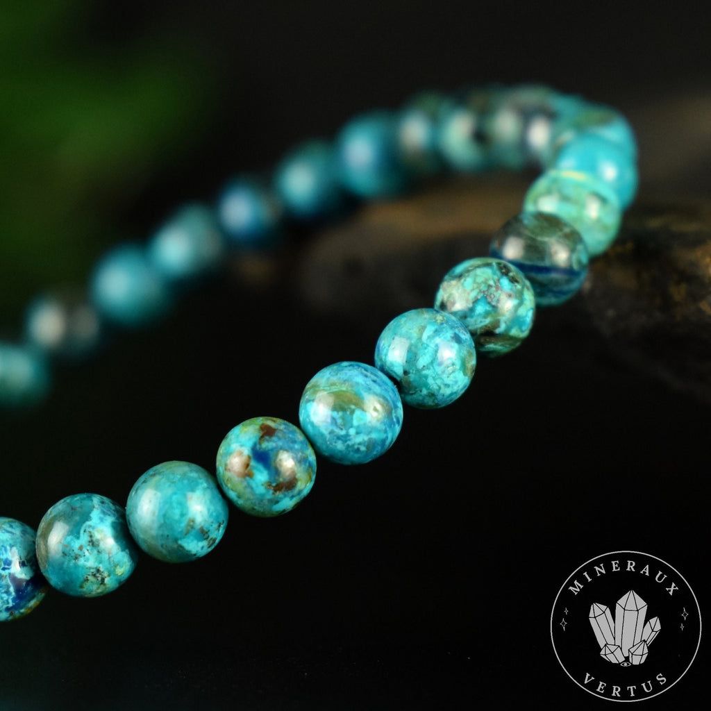 Bracelet Chrysocolle 6mm perles rondes AAA , Communication - Relaxation - Absorption
