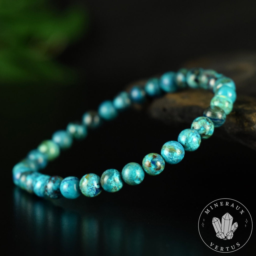 Bracelet Chrysocolle 6mm perles rondes AAA , Communication - Relaxation - Absorption