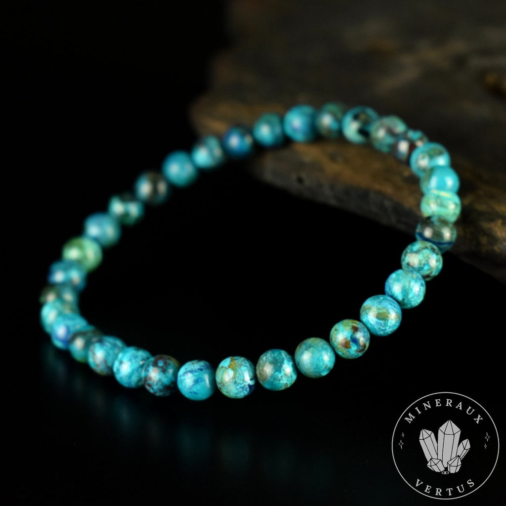 Bracelet Chrysocolle 6mm perles rondes AAA , Communication - Relaxation - Absorption