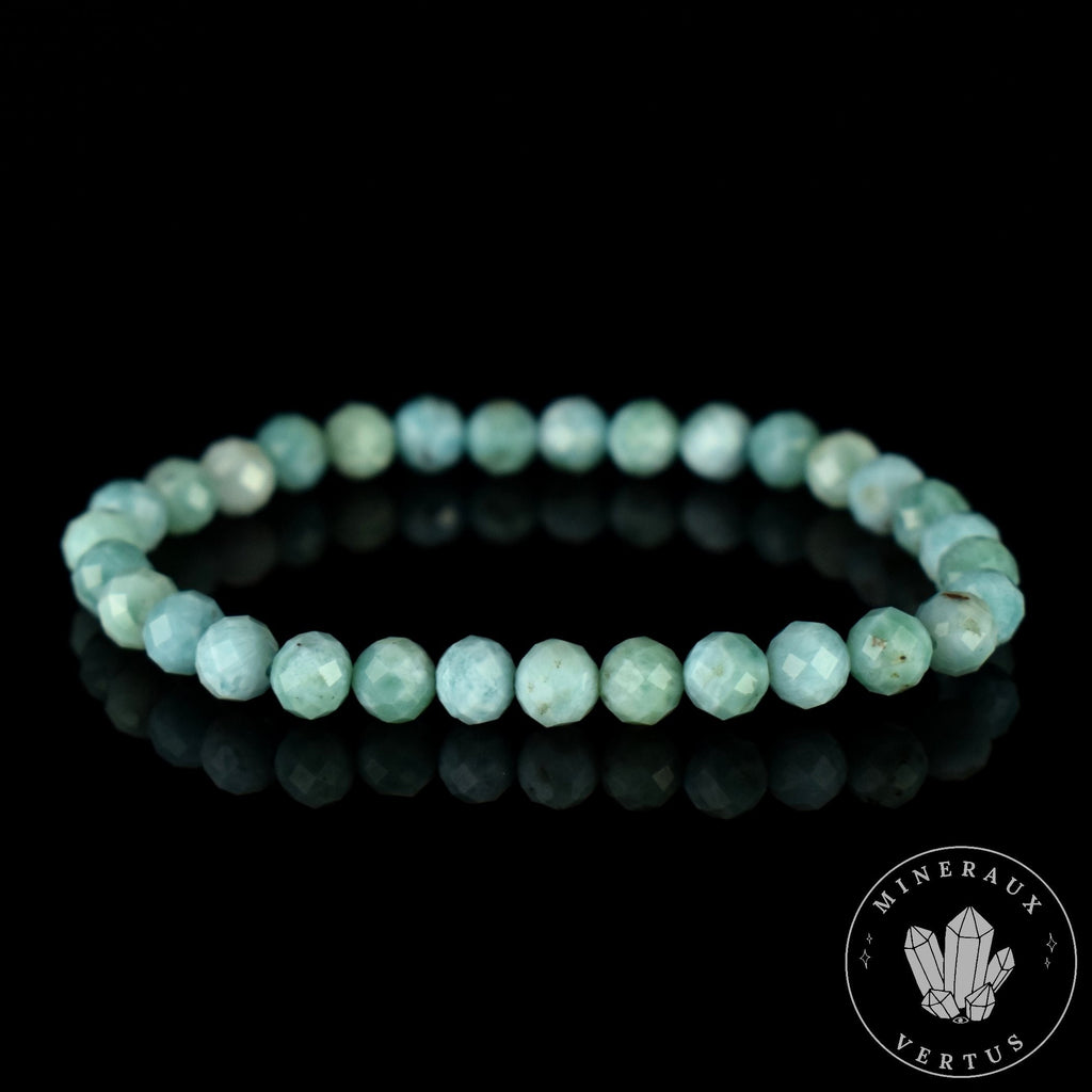 Bracelet Larimar perles 6mm rondes facettées AA