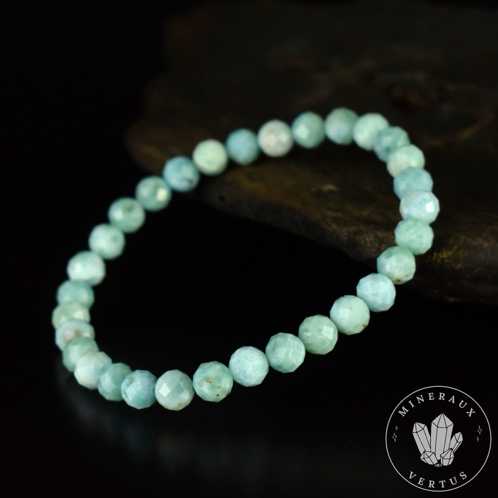 Bracelet Larimar perles 6mm rondes facettées AA