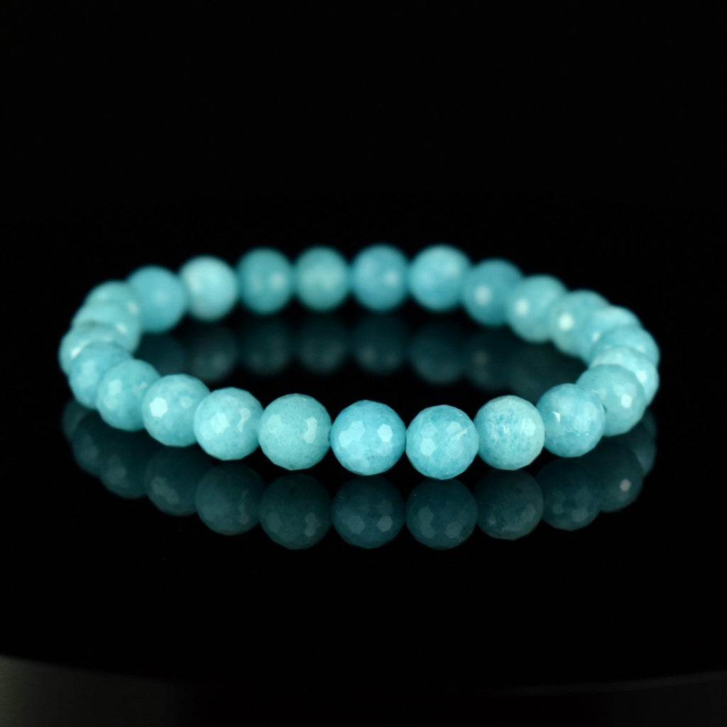 Bracelet Amazonite Bleue Glacée AAA perles 8mm rondes facettées - Amazonite de Glace , vertus de Stimulation - Communication - Mémoire