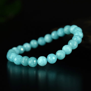 Bracelet Amazonite Bleue Glacée AAA perles 8mm rondes facettées - Amazonite de Glace , vertus de Stimulation - Communication - Mémoire