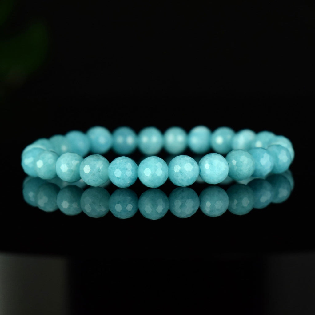 Bracelet Amazonite Bleue Glacée AAA perles 8mm rondes facettées - Amazonite de Glace , vertus de Stimulation - Communication - Mémoire