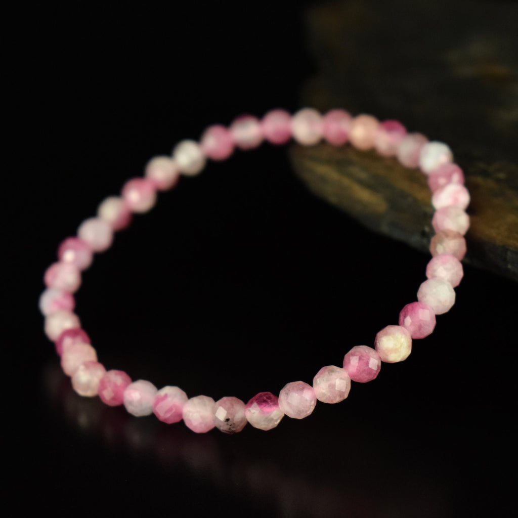 Bracelet Tourmaline Rose Claire Rubellite AA perles 5mm rondes facettées - Stimulation - Créativité - Amour