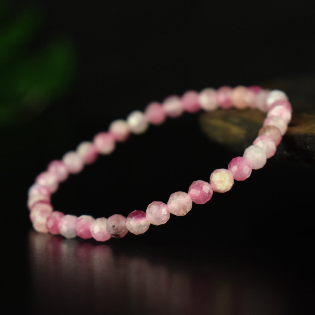 Bracelet Tourmaline Rose Claire Rubellite AA perles 5mm rondes facettées - Stimulation - Créativité - Amour