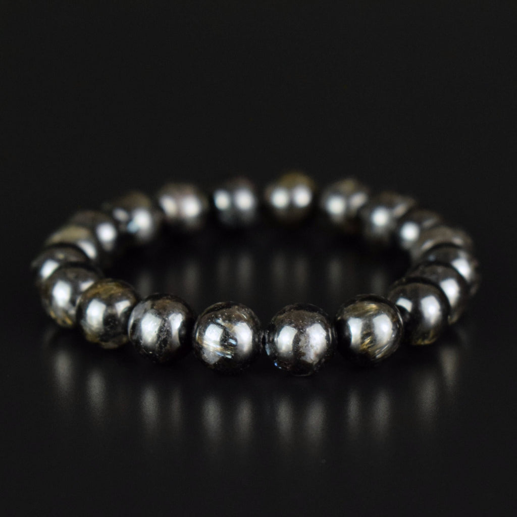 Bracelet Arfvedsonite perles 10mm rondes naturelles, Drainage Circulation Stimulation