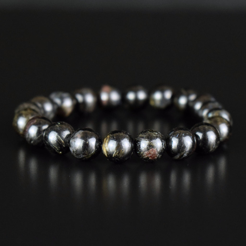 Bracelet Arfvedsonite perles 10mm rondes naturelles, Drainage Circulation Stimulation