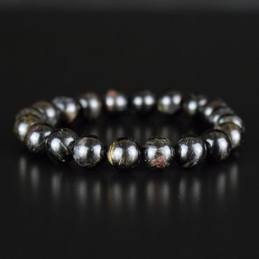 Bracelet Arfvedsonite perles 10mm rondes naturelles, Drainage Circulation Stimulation