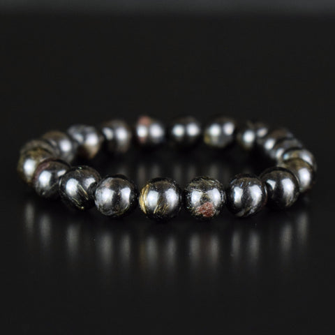 Bracelet Arfvedsonite perles 10mm rondes naturelles, Drainage Circulation Stimulation
