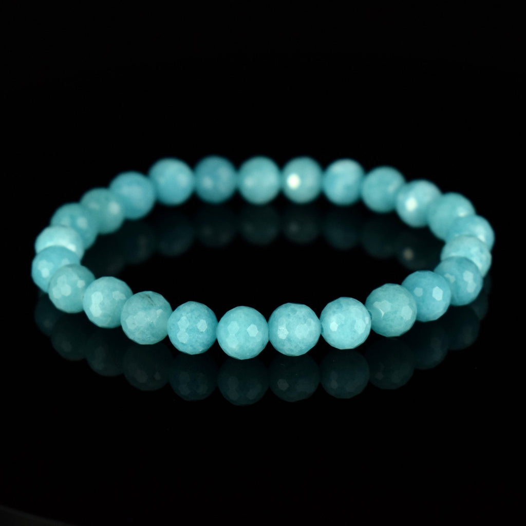 Bracelet Amazonite Bleue Glacée AAA perles 8mm rondes facettées - Amazonite de Glace , vertus de Stimulation - Communication - Mémoire