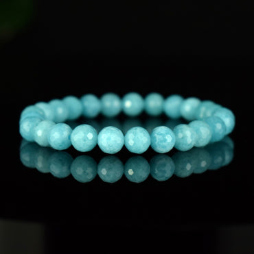 Bracelet Amazonite Bleue Glacée AAA perles 8mm rondes facettées - Amazonite de Glace , vertus de Stimulation - Communication - Mémoire