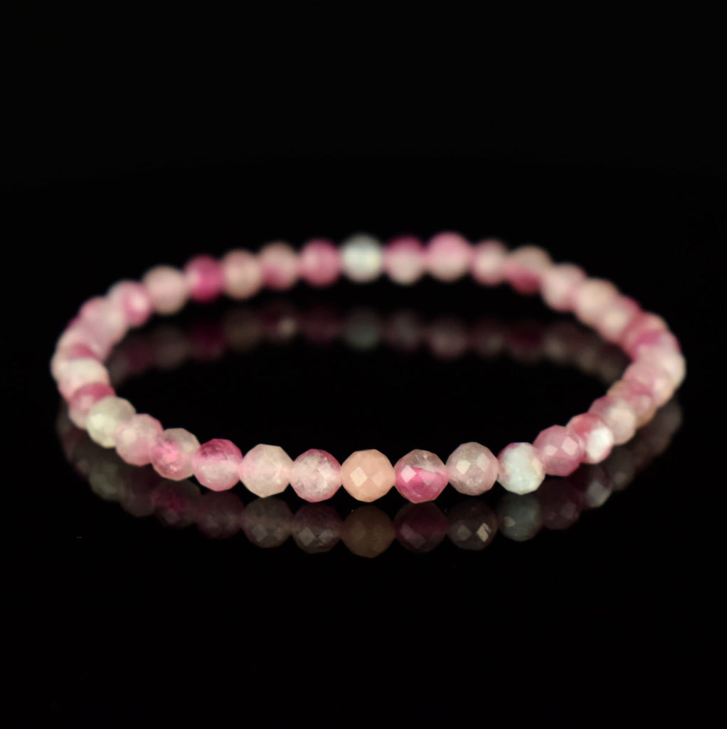 Bracelet Tourmaline Rose Claire Rubellite AA perles 5mm rondes facettées - Stimulation - Créativité - Amour