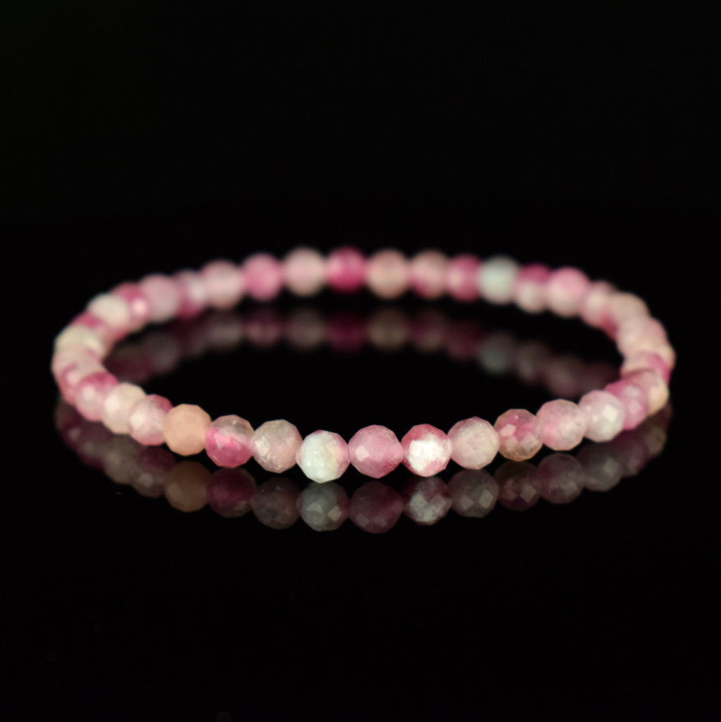 Bracelet Tourmaline Rose Claire Rubellite AA perles 5mm rondes facettées - Stimulation - Créativité - Amour