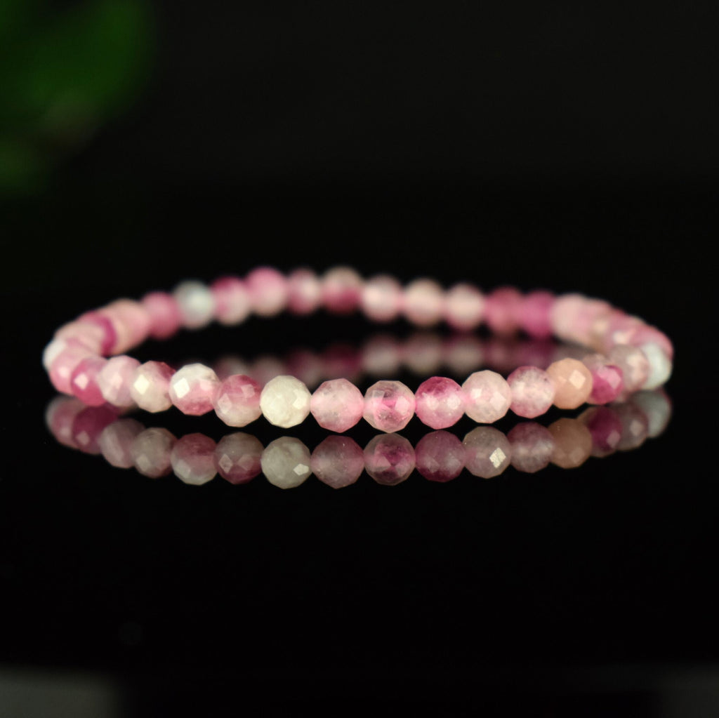 Bracelet Tourmaline Rose Claire Rubellite AA perles 5mm rondes facettées - Stimulation - Créativité - Amour