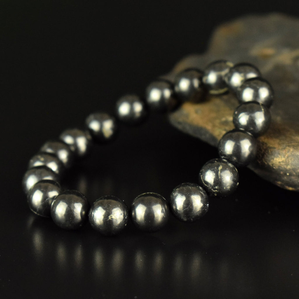 Bracelet Shungite 10mm perles rondes conductrices AAA Protection EMF - Protection - Circulation - Ancrage
