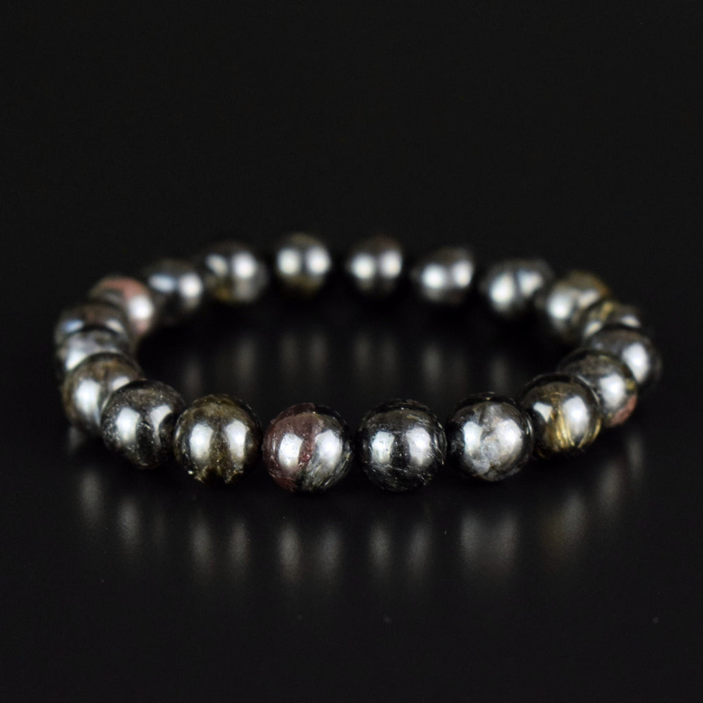 Bracelet Arfvedsonite perles 10mm rondes naturelles, Drainage Circulation Stimulation