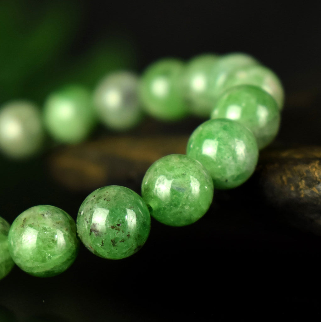 Bracelet Tsavorite Grenat Vert perles 9mm AA - Bijou unique #3 - Confiance en soi - Intuition - Vitalité