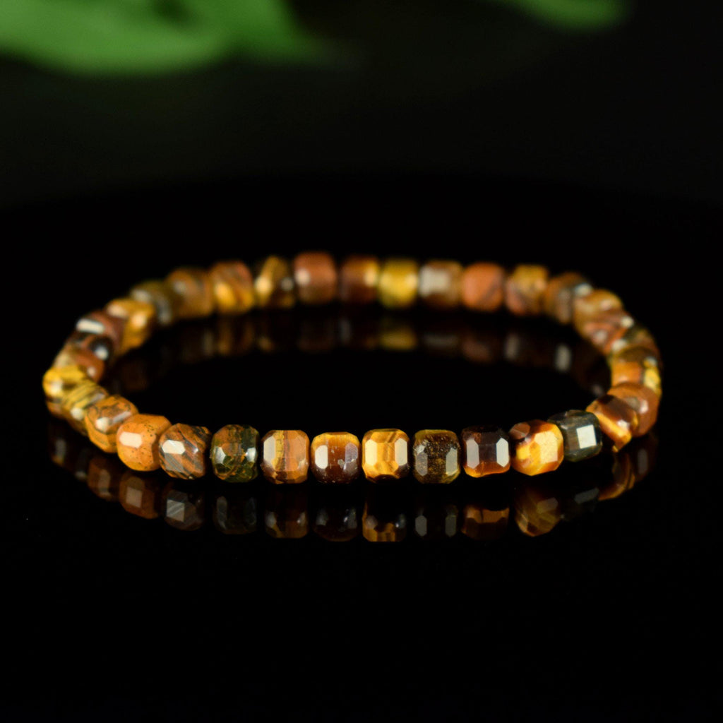 Bracelet Oeil du Tigre perles 5mm carrées facettes régulières AA - Protection - Esprit pratique - Sociabilité - Réalisme