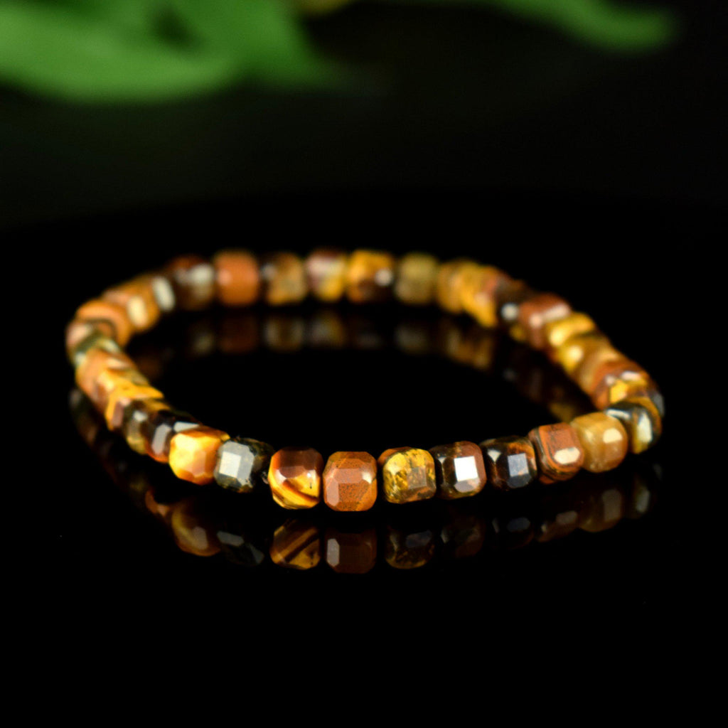 Bracelet Oeil du Tigre perles 5mm carrées facettes régulières AA - Protection - Esprit pratique - Sociabilité - Réalisme
