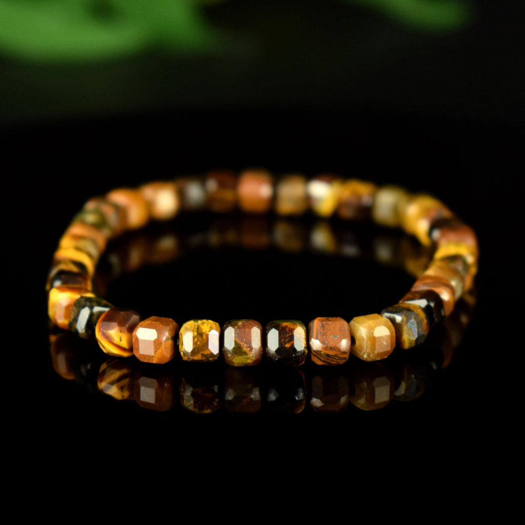 Bracelet Oeil du Tigre perles 5mm carrées facettes régulières AA - Protection - Esprit pratique - Sociabilité - Réalisme