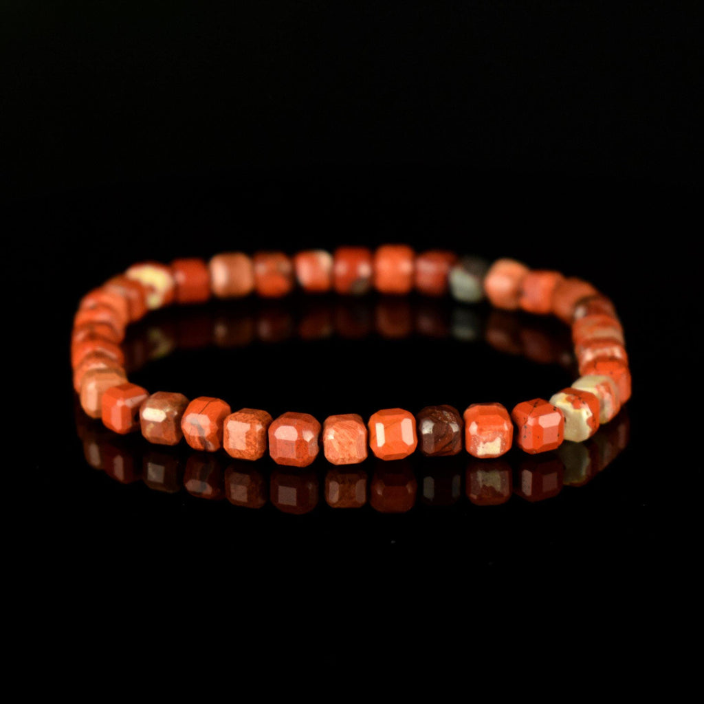 Bracelet Jaspe Bréchique 5mm perles cubiques facettes régulières, Jaspe Brecchia