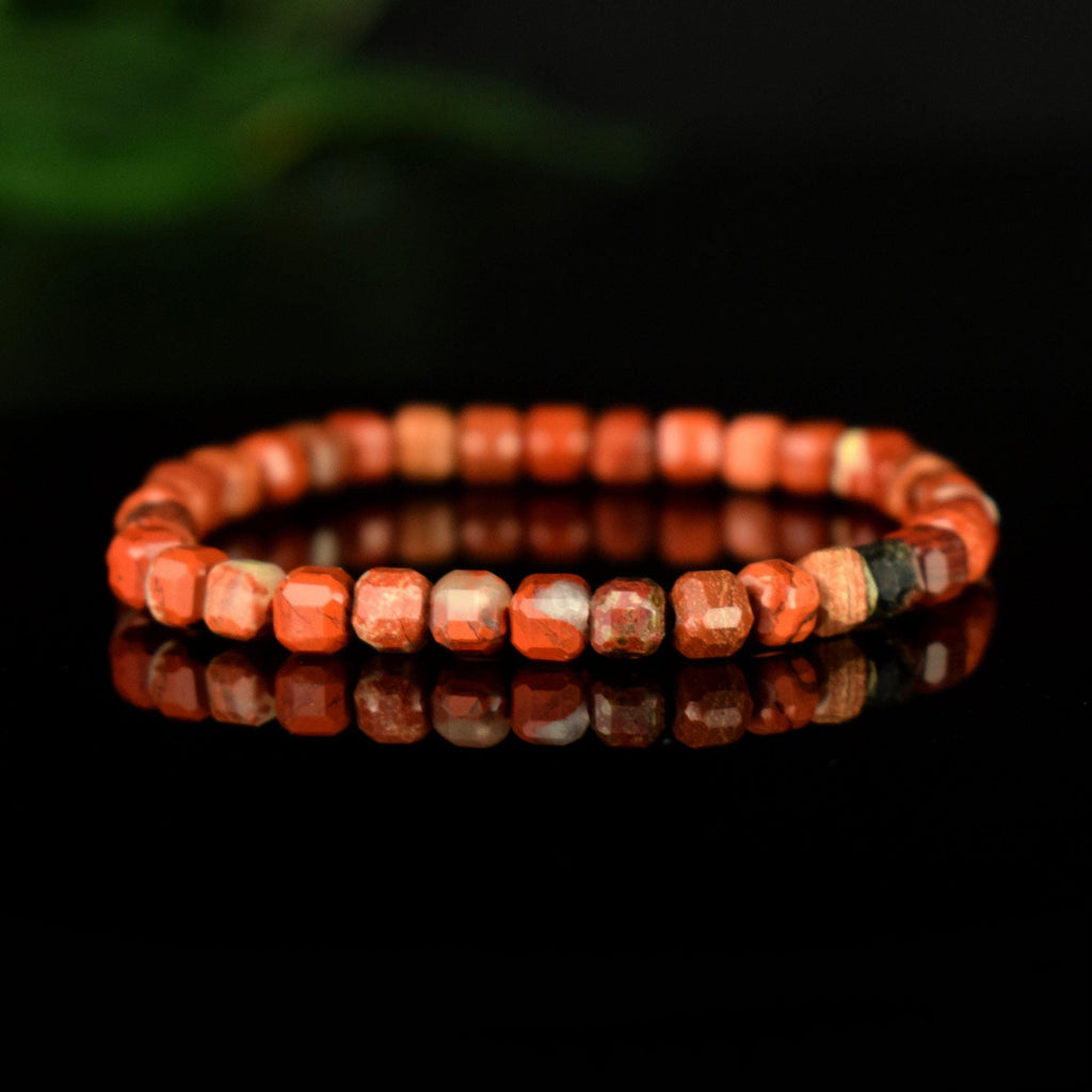 Bracelet Jaspe Bréchique 5mm perles cubiques facettes régulières, Jaspe Brecchia