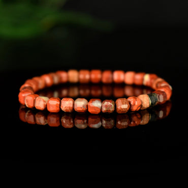 Bracelet Jaspe Bréchique 5mm perles cubiques facettes régulières, Jaspe Brecchia