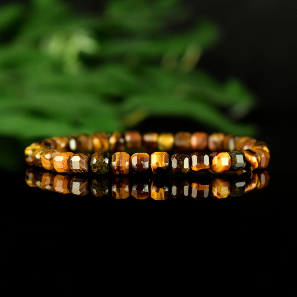 Bracelet Oeil du Tigre perles 5mm carrées facettes régulières AA - Protection - Esprit pratique - Sociabilité - Réalisme